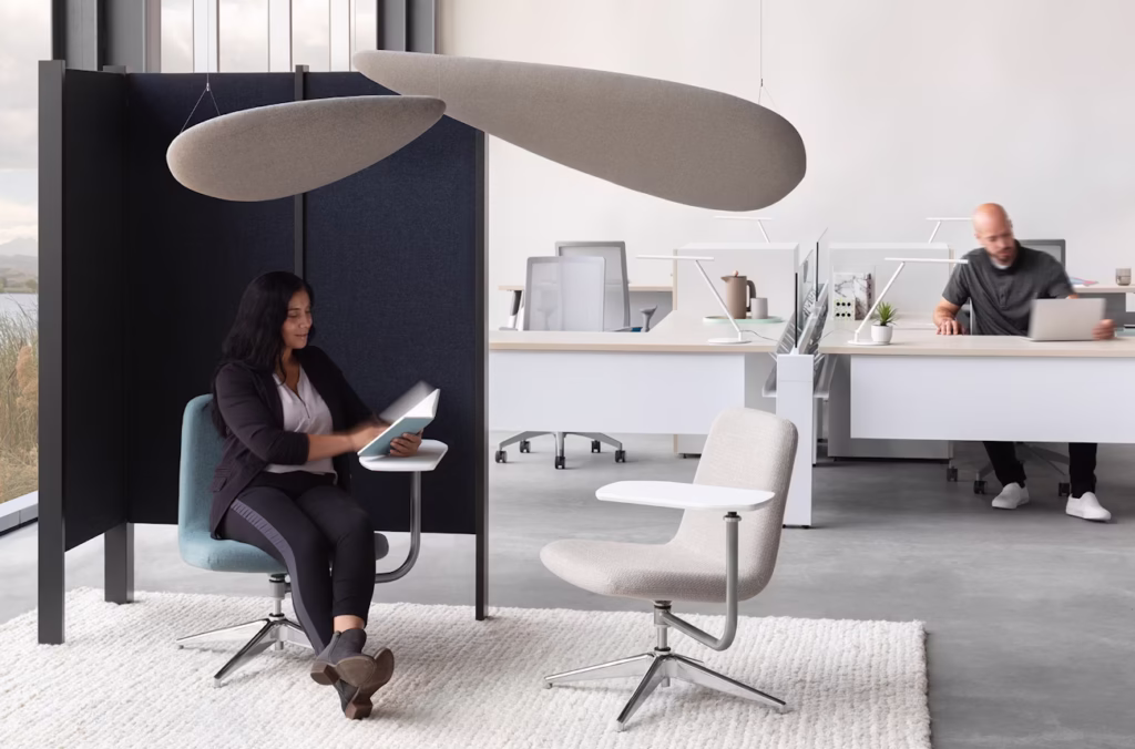 young lady using a a noise reducing furniture